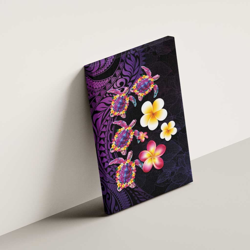 Hawaiian Turtles and Plumeria Canvas Wall Art Polynesian Art Tribal Tattoo Deep Violet Color LT03 - Polynesian Pride