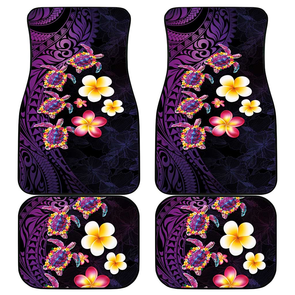 Hawaiian Turtles and Plumeria Car Mats Polynesian Art Tribal Tattoo Deep Violet Color