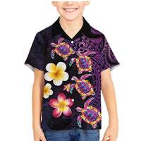 Hawaiian Turtles and Plumeria Family Matching Mermaid Dress and Hawaiian Shirt Polynesian Art Tribal Tattoo Deep Violet Color