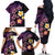 Hawaiian Turtles and Plumeria Family Matching Off The Shoulder Long Sleeve Dress and Hawaiian Shirt Polynesian Art Tribal Tattoo Deep Violet Color