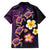 Hawaiian Turtles and Plumeria Family Matching Off The Shoulder Long Sleeve Dress and Hawaiian Shirt Polynesian Art Tribal Tattoo Deep Violet Color