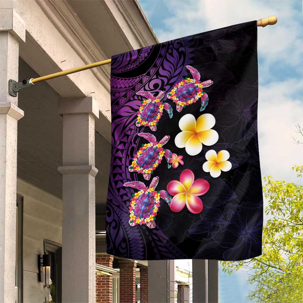 Hawaiian Turtles and Plumeria Garden Flag Polynesian Art Tribal Tattoo Deep Violet Color LT03 House Flag Purple - Polynesian Pride