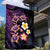 Hawaiian Turtles and Plumeria Garden Flag Polynesian Art Tribal Tattoo Deep Violet Color