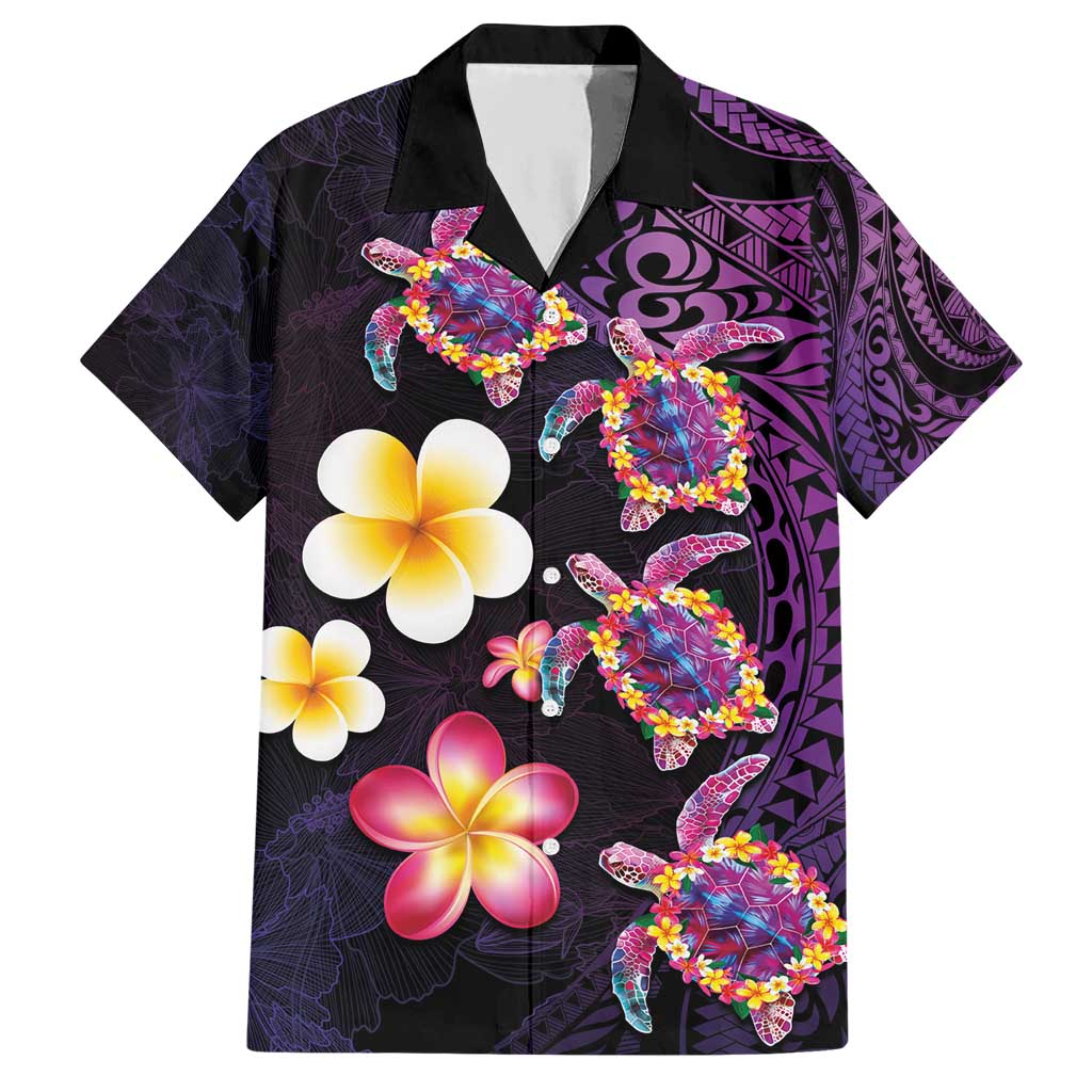Hawaiian Turtles and Plumeria Hawaiian Shirt Polynesian Art Tribal Tattoo Deep Violet Color LT03 Purple - Polynesian Pride