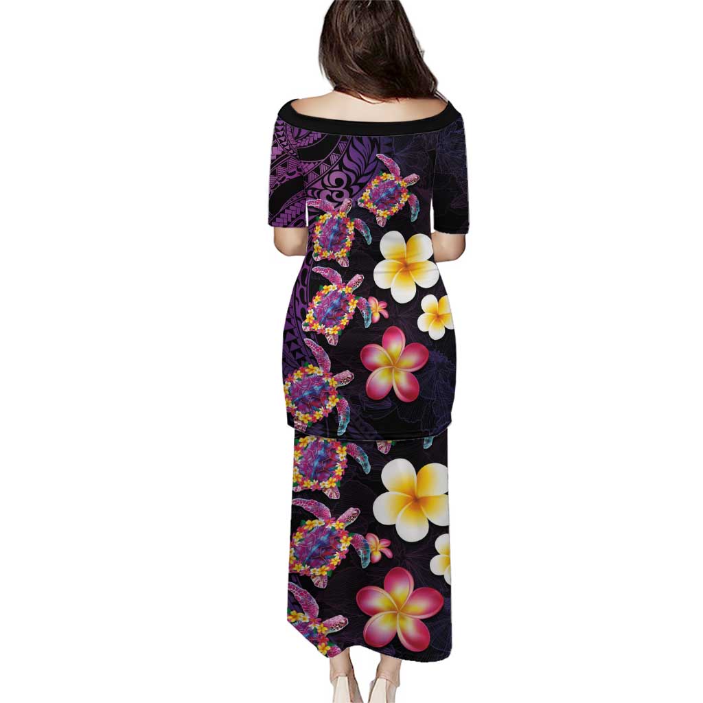 Hawaiian Turtles and Plumeria Puletasi Polynesian Art Tribal Tattoo Deep Violet Color LT03 - Polynesian Pride