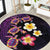 Hawaiian Turtles and Plumeria Round Carpet Polynesian Art Tribal Tattoo Deep Violet Color