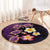 Hawaiian Turtles and Plumeria Round Carpet Polynesian Art Tribal Tattoo Deep Violet Color