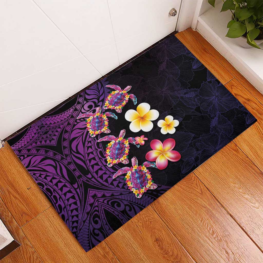 Hawaiian Turtles and Plumeria Rubber Doormat Polynesian Art Tribal Tattoo Deep Violet Color LT03 - Polynesian Pride