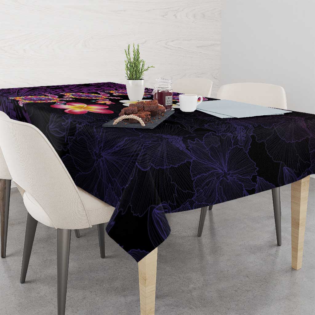 Hawaiian Turtles and Plumeria Tablecloth Polynesian Art Tribal Tattoo Deep Violet Color LT03 - Polynesian Pride
