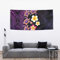 Hawaiian Turtles and Plumeria Tapestry Polynesian Art Tribal Tattoo Deep Violet Color