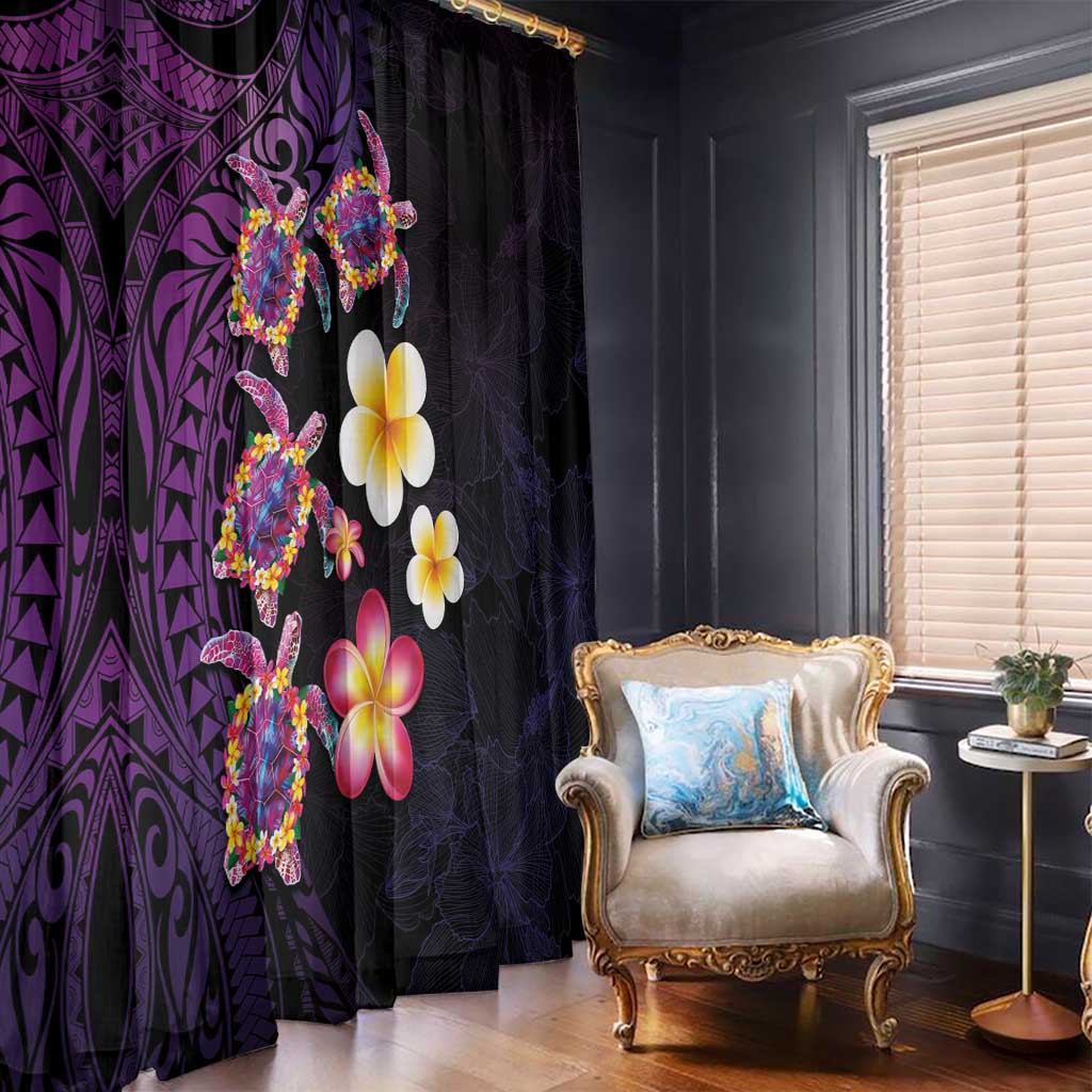 Hawaiian Turtles and Plumeria Window Curtain Polynesian Art Tribal Tattoo Deep Violet Color LT03 - Polynesian Pride