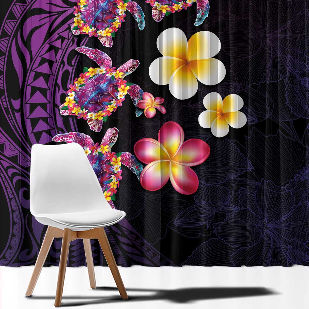 Hawaiian Turtles and Plumeria Window Curtain Polynesian Art Tribal Tattoo Deep Violet Color LT03 - Polynesian Pride