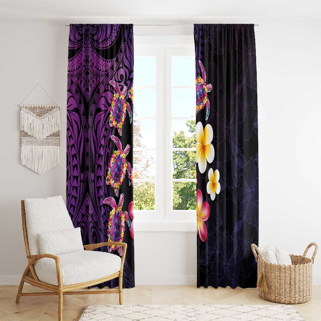 Hawaiian Turtles and Plumeria Window Curtain Polynesian Art Tribal Tattoo Deep Violet Color LT03 - Polynesian Pride