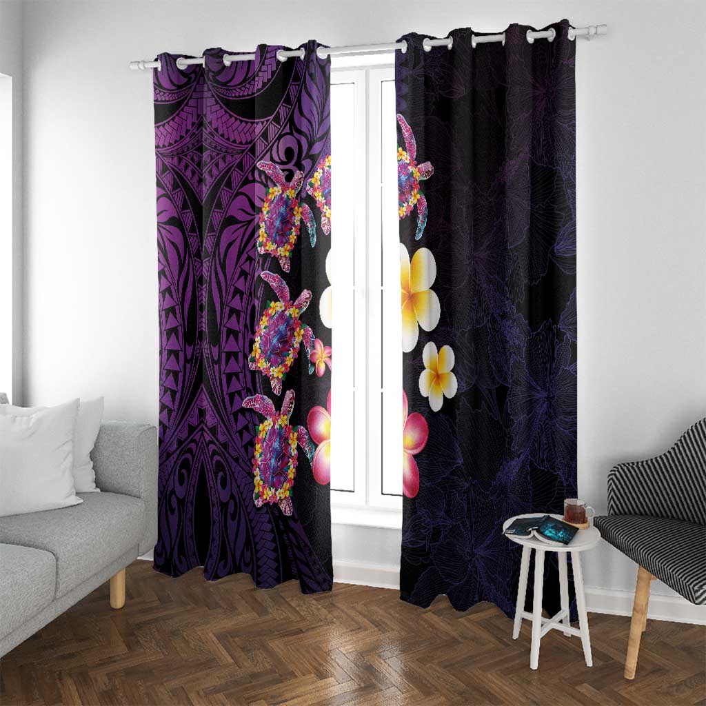 Hawaiian Turtles and Plumeria Window Curtain Polynesian Art Tribal Tattoo Deep Violet Color LT03 With Grommets Purple - Polynesian Pride