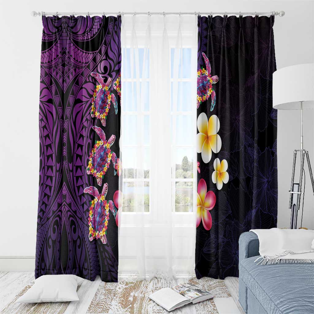 Hawaiian Turtles and Plumeria Window Curtain Polynesian Art Tribal Tattoo Deep Violet Color LT03 - Polynesian Pride