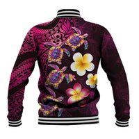 Hawaiian Turtles and Plumeria Baseball Jacket Polynesian Art Tribal Tattoo Cerise LT03 - Polynesian Pride