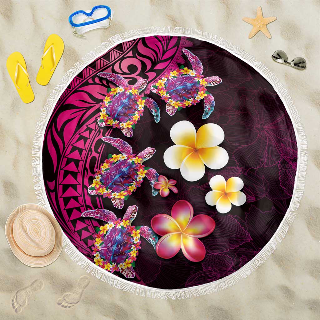 Hawaiian Turtles and Plumeria Beach Blanket Polynesian Art Tribal Tattoo Cerise LT03 One Size 150cm Pink - Polynesian Pride