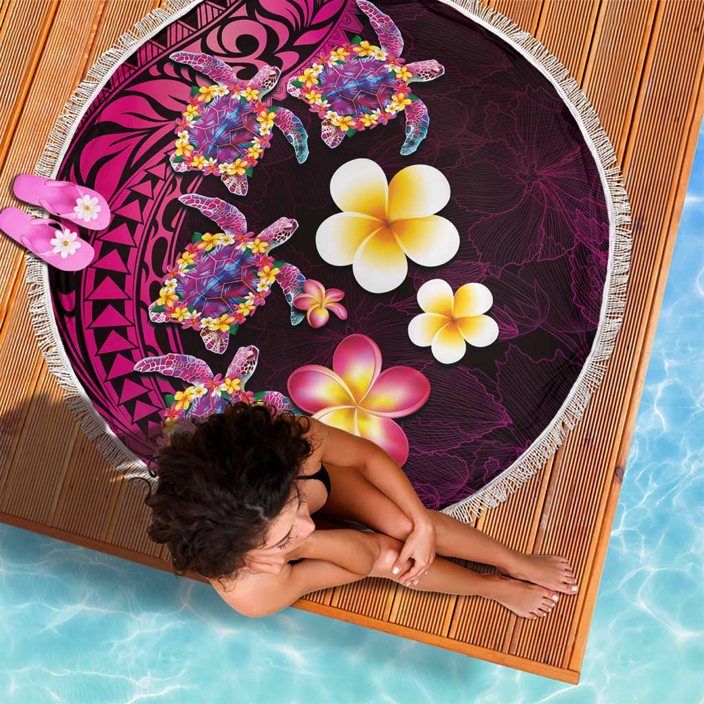 Hawaiian Turtles and Plumeria Beach Blanket Polynesian Art Tribal Tattoo Cerise LT03 - Polynesian Pride