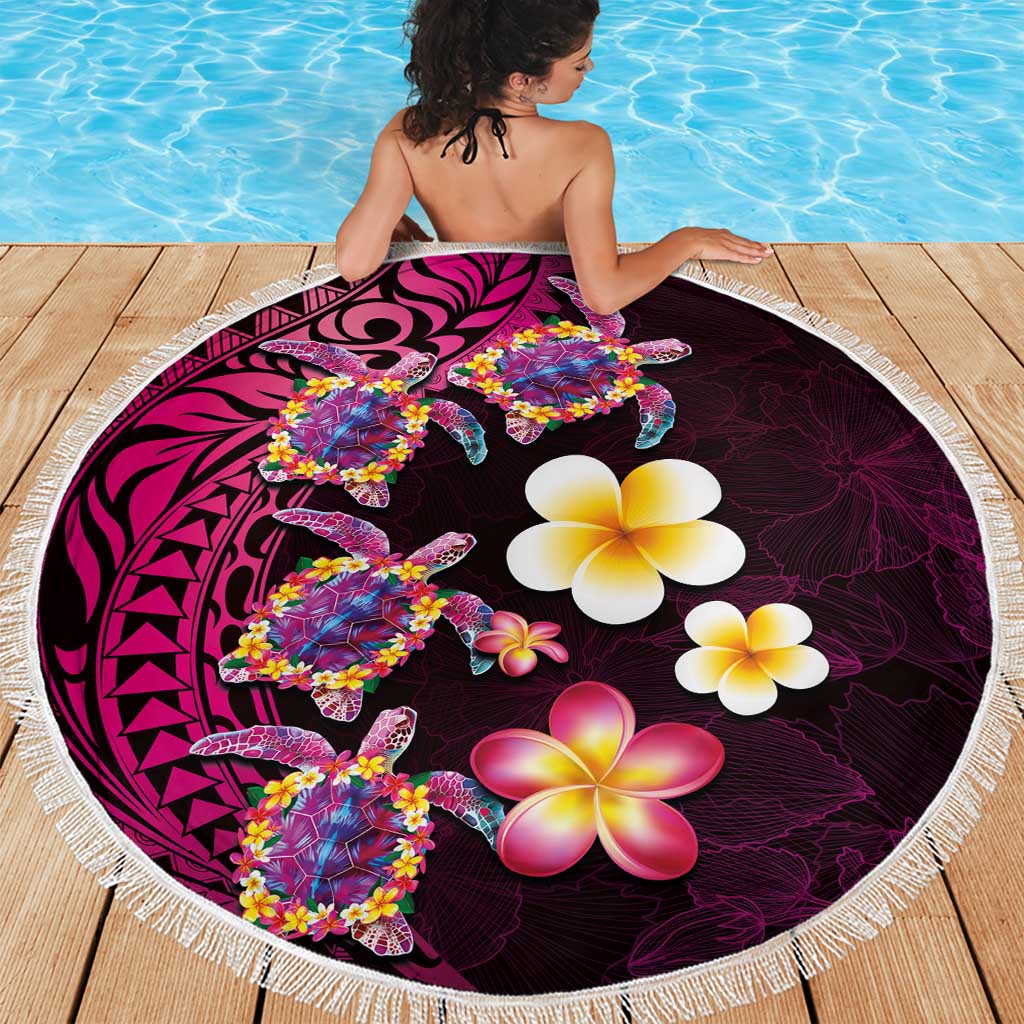 Hawaiian Turtles and Plumeria Beach Blanket Polynesian Art Tribal Tattoo Cerise LT03 - Polynesian Pride