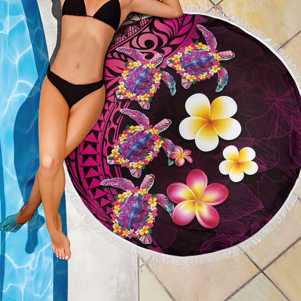 Hawaiian Turtles and Plumeria Beach Blanket Polynesian Art Tribal Tattoo Cerise LT03 - Polynesian Pride
