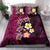 Hawaiian Turtles and Plumeria Bedding Set Polynesian Art Tribal Tattoo Cerise