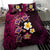 Hawaiian Turtles and Plumeria Bedding Set Polynesian Art Tribal Tattoo Cerise