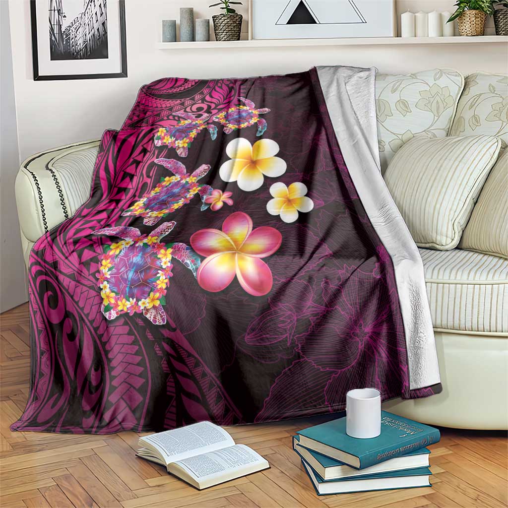 Hawaiian Turtles and Plumeria Blanket Polynesian Art Tribal Tattoo Cerise LT03 Pink - Polynesian Pride