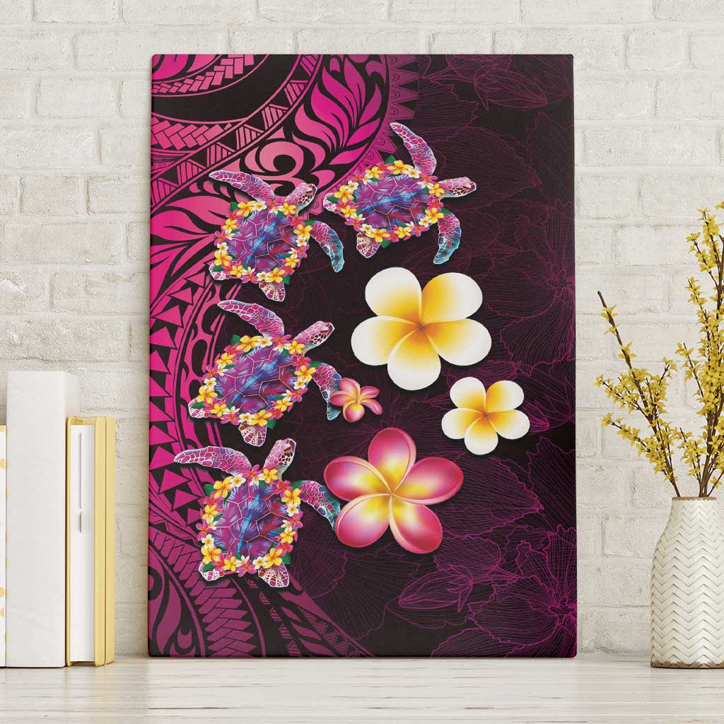 Hawaiian Turtles and Plumeria Canvas Wall Art Polynesian Art Tribal Tattoo Cerise LT03 Without Frame Pink - Polynesian Pride