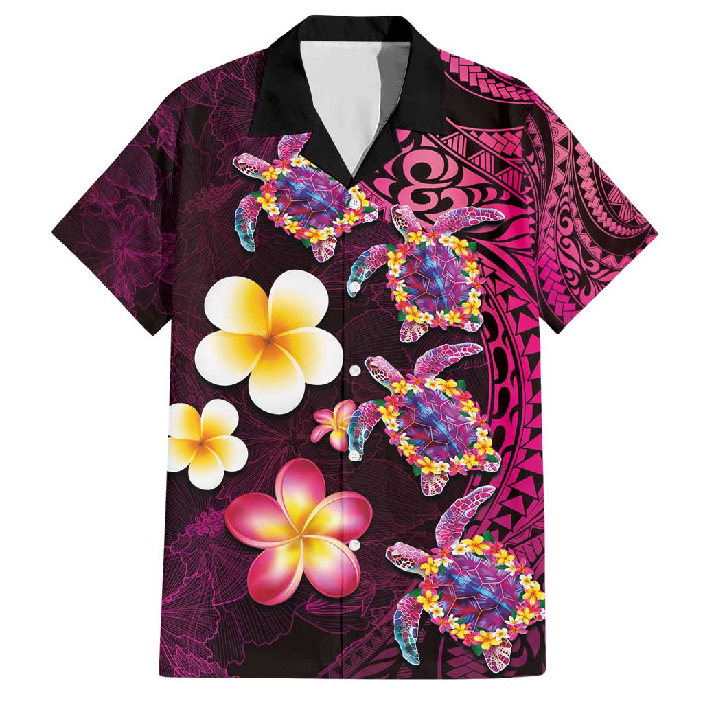 Hawaiian Turtles and Plumeria Hawaiian Shirt Polynesian Art Tribal Tattoo Cerise LT03 Pink - Polynesian Pride