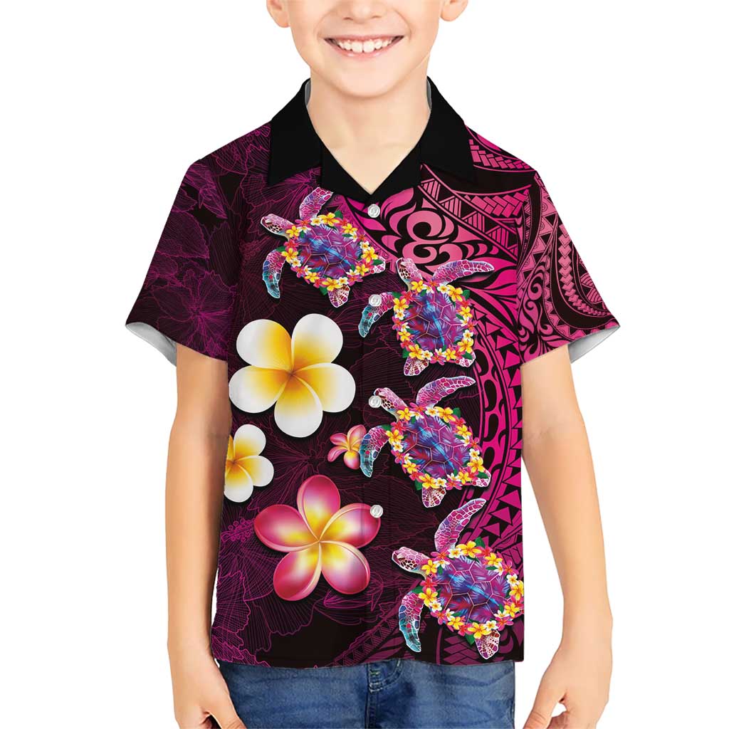 Hawaiian Turtles and Plumeria Hawaiian Shirt Polynesian Art Tribal Tattoo Cerise LT03 - Polynesian Pride