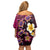 Hawaiian Turtles and Plumeria Off Shoulder Short Dress Polynesian Art Tribal Tattoo Cerise