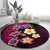 Hawaiian Turtles and Plumeria Round Carpet Polynesian Art Tribal Tattoo Cerise