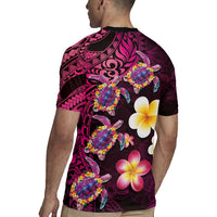 Hawaiian Turtles and Plumeria Rugby Jersey Polynesian Art Tribal Tattoo Cerise LT03 - Polynesian Pride
