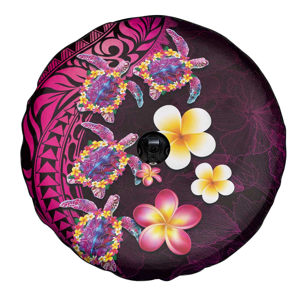Hawaiian Turtles and Plumeria Spare Tire Cover Polynesian Art Tribal Tattoo Cerise