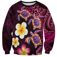 Hawaiian Turtles and Plumeria Sweatshirt Polynesian Art Tribal Tattoo Cerise LT03 Unisex Pink - Polynesian Pride