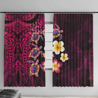 Hawaiian Turtles and Plumeria Window Curtain Polynesian Art Tribal Tattoo Cerise LT03 With Hooks Pink - Polynesian Pride