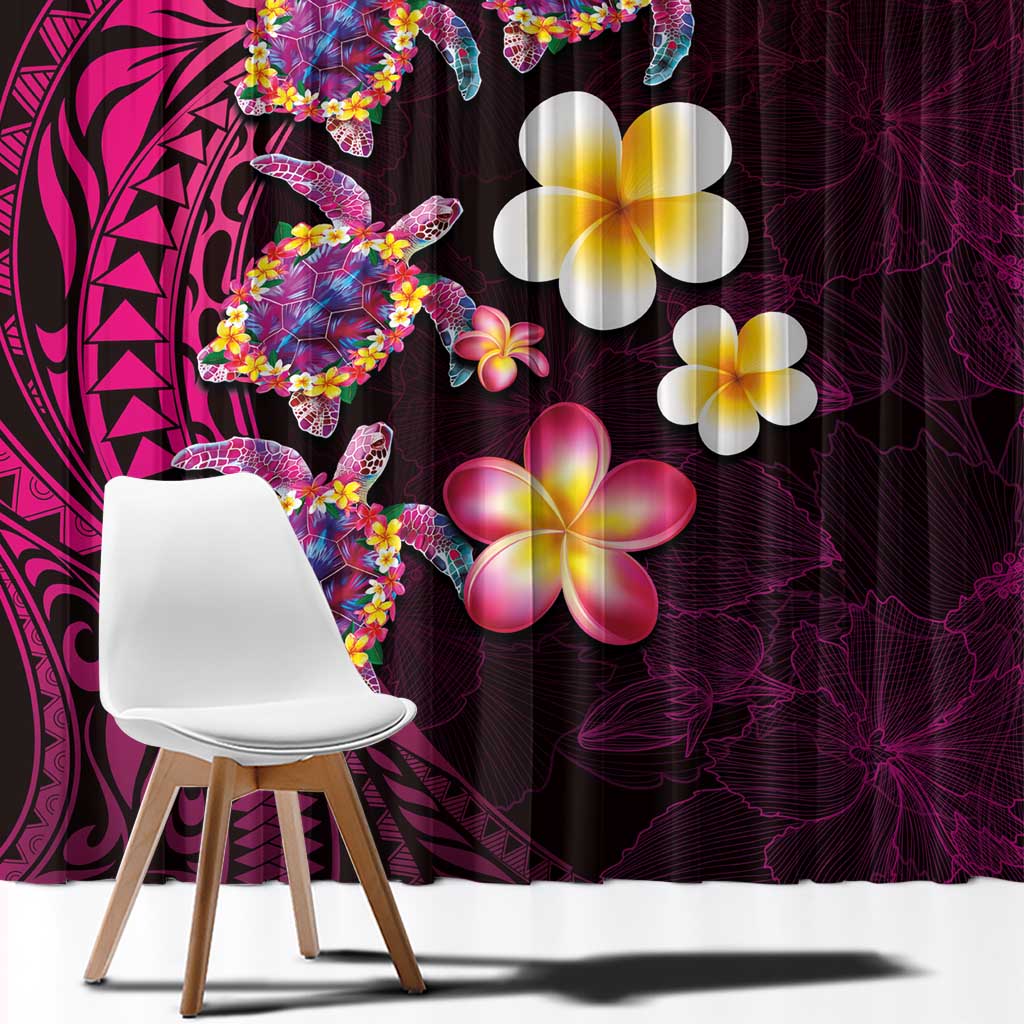 Hawaiian Turtles and Plumeria Window Curtain Polynesian Art Tribal Tattoo Cerise LT03 - Polynesian Pride