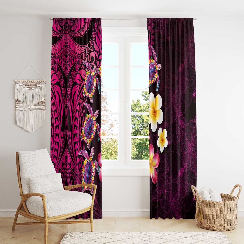 Hawaiian Turtles and Plumeria Window Curtain Polynesian Art Tribal Tattoo Cerise LT03 - Polynesian Pride