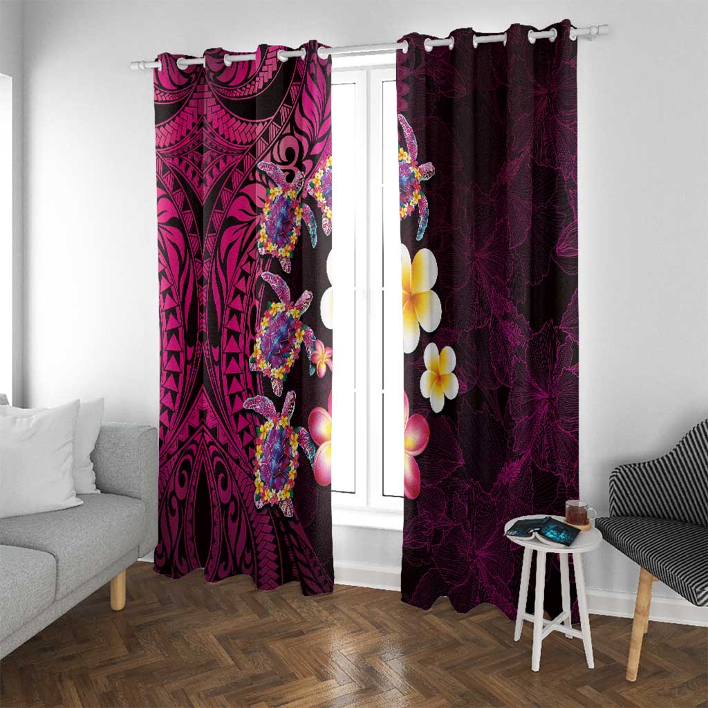 Hawaiian Turtles and Plumeria Window Curtain Polynesian Art Tribal Tattoo Cerise LT03 With Grommets Pink - Polynesian Pride