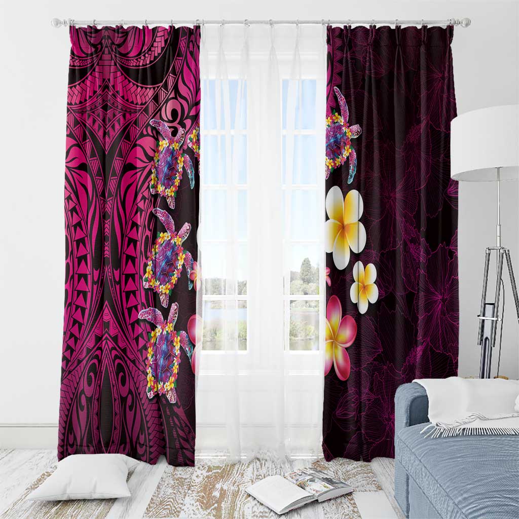 Hawaiian Turtles and Plumeria Window Curtain Polynesian Art Tribal Tattoo Cerise LT03 - Polynesian Pride