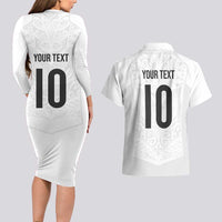 Custom New Zealand Football Couples Matching Long Sleeve Bodycon Dress and Hawaiian Shirt The Whites-Sporty T90 Style - Polynesian Pride