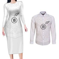 Custom New Zealand Football Couples Matching Long Sleeve Bodycon Dress and Long Sleeve Button Shirt The Whites-Sporty T90 Style - Polynesian Pride