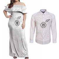Custom New Zealand Football Couples Matching Off Shoulder Maxi Dress and Long Sleeve Button Shirt The Whites-Sporty T90 Style - Polynesian Pride