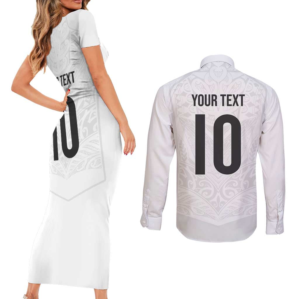 Custom New Zealand Football Couples Matching Short Sleeve Bodycon Dress and Long Sleeve Button Shirt The Whites-Sporty T90 Style - Polynesian Pride