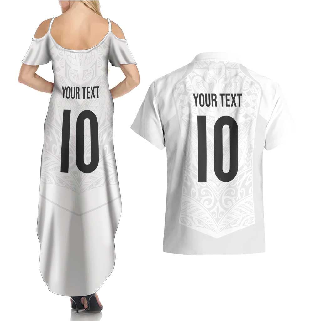 Custom New Zealand Football Couples Matching Summer Maxi Dress and Hawaiian Shirt The Whites-Sporty T90 Style - Polynesian Pride