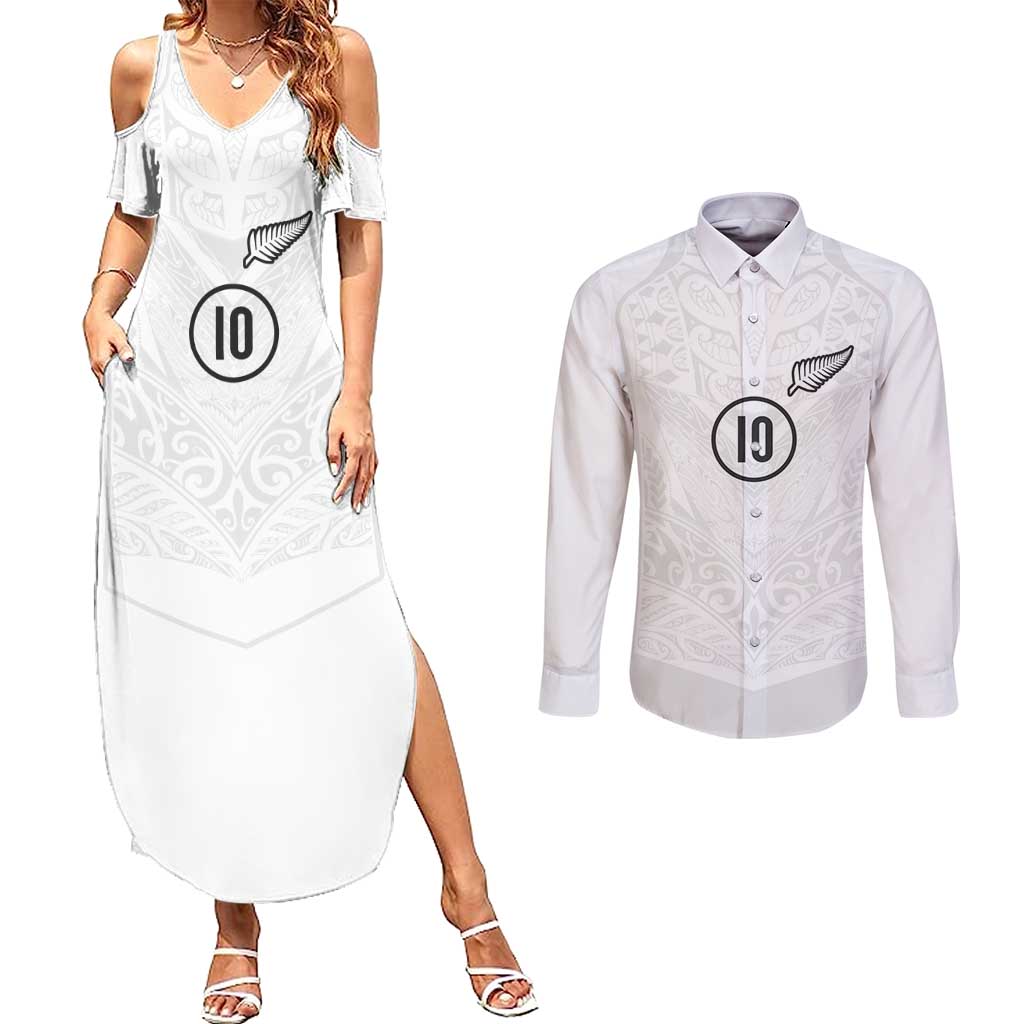 Custom New Zealand Football Couples Matching Summer Maxi Dress and Long Sleeve Button Shirt The Whites-Sporty T90 Style - Polynesian Pride