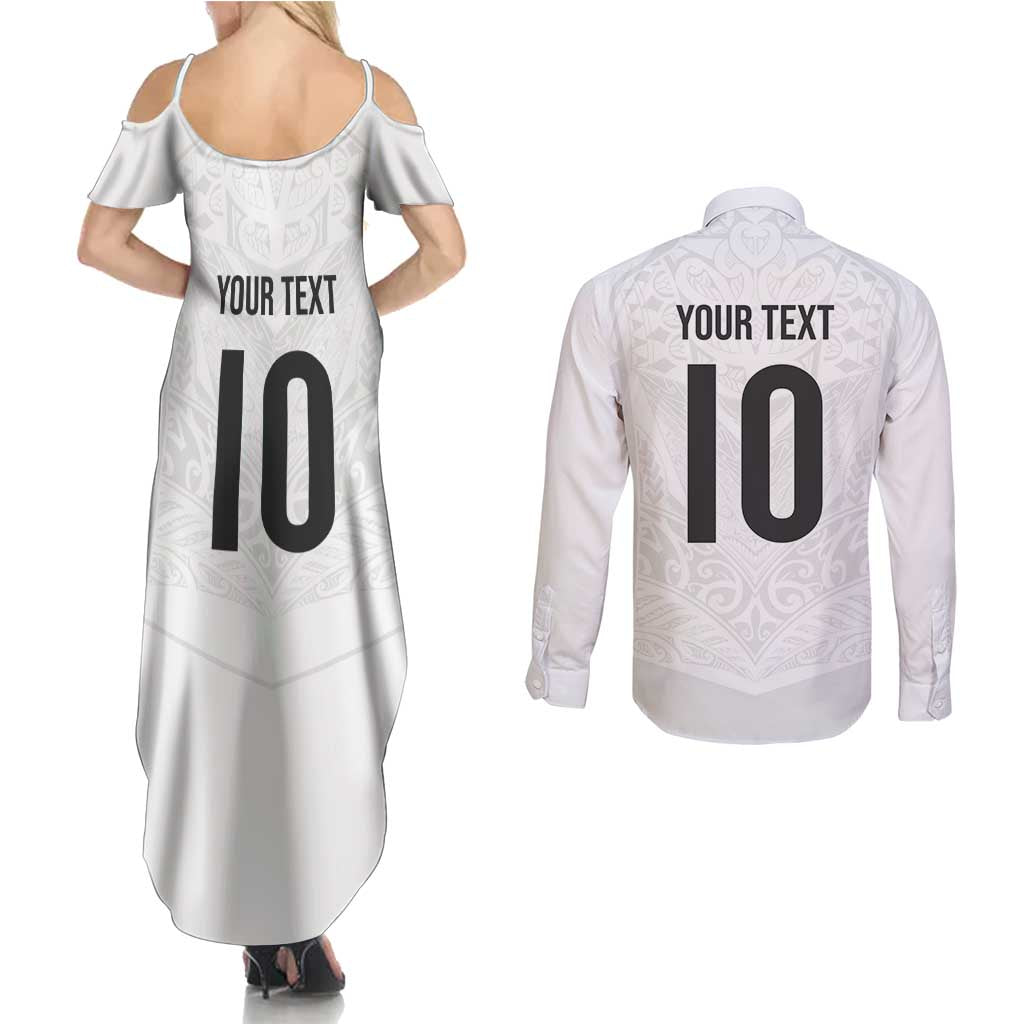 Custom New Zealand Football Couples Matching Summer Maxi Dress and Long Sleeve Button Shirt The Whites-Sporty T90 Style - Polynesian Pride