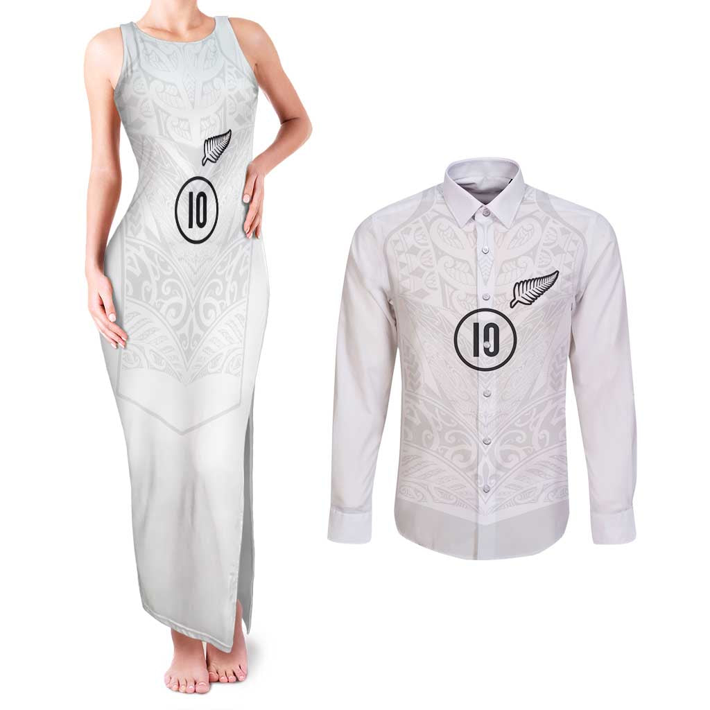 Custom New Zealand Football Couples Matching Tank Maxi Dress and Long Sleeve Button Shirt The Whites-Sporty T90 Style - Polynesian Pride
