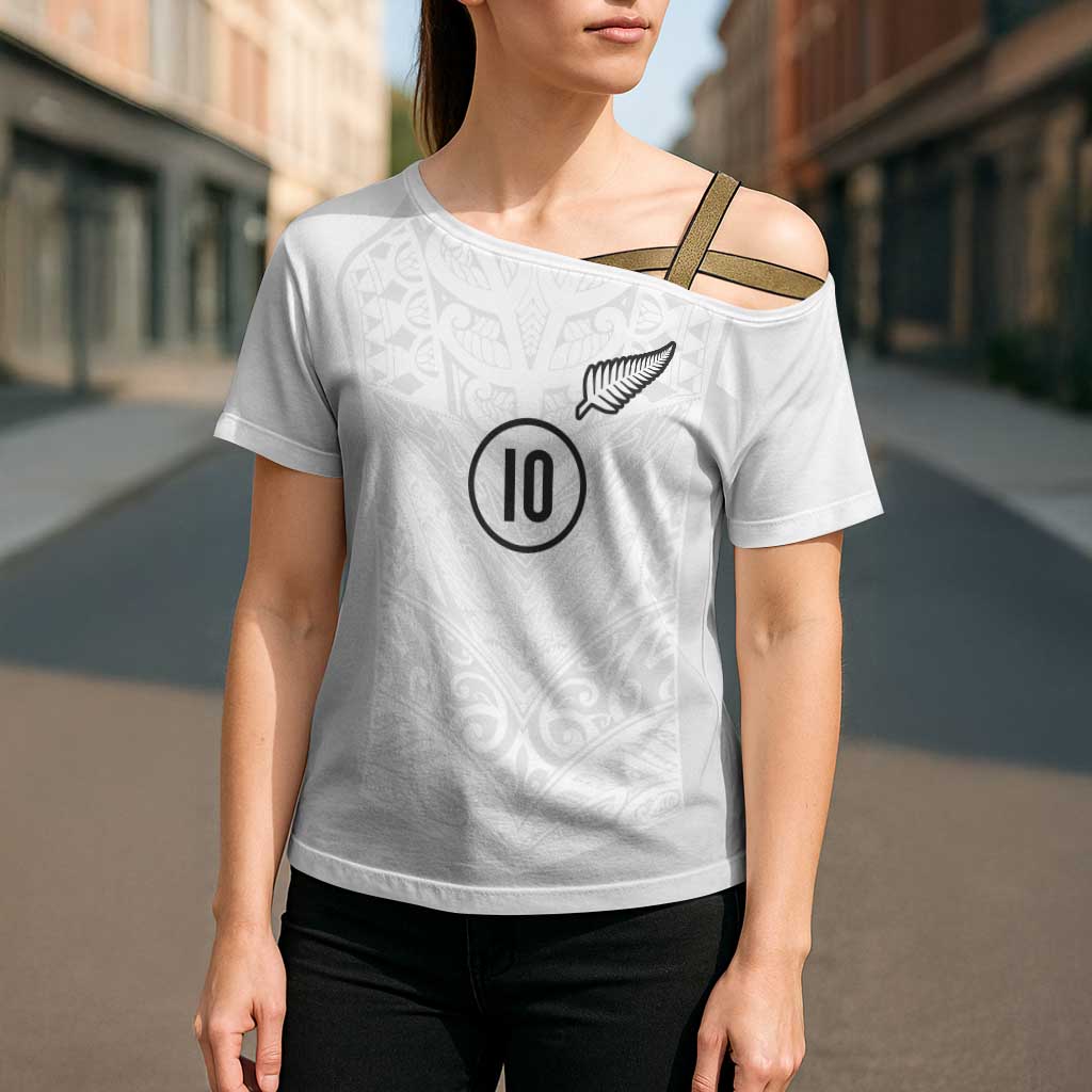 Custom New Zealand Football Cross Shoulder Shirt The Whites-Sporty T90 Style - Polynesian Pride