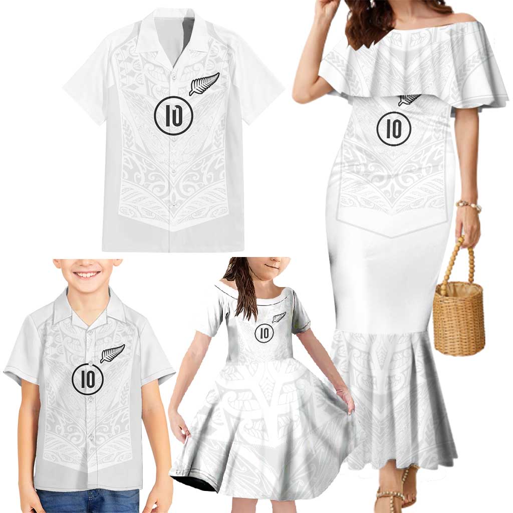 Custom New Zealand Football Family Matching Mermaid Dress and Hawaiian Shirt The Whites-Sporty T90 Style - Polynesian Pride